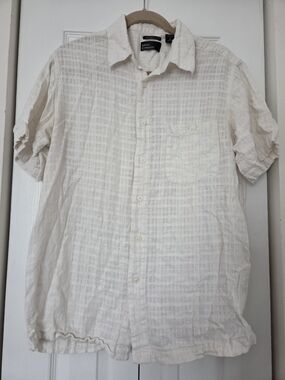 Marc Edwards Cream Short-Sleeve Linen Button-Down Shirt